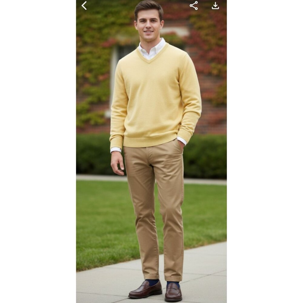Smith And Watkins  Butter Yellow Long Sleeve Round Neck Knit Sweater Men's XL